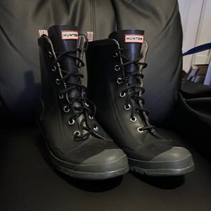 Hunter Black & Green Combat Rain Boots